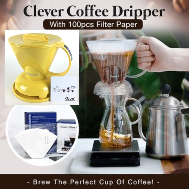 clever NEW Clever Yellow Coffee Dripper Coffee Maker Safe BPA Free Plastic Hassle-Free Ways Make Manual Pour Over Coffee & Cold Brew, 18 Fl Oz. - Image 3